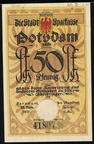 Notgeld Potsdam 1921, 50 Pfennig, Heufresser