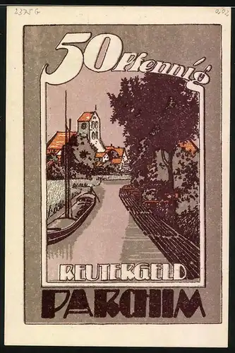 Notgeld Parchim 1922, 50 Pfennig, Ortspartie, Wanderer mit Wildschweinen