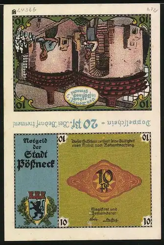 Notgeld Pössneck, 20 Pfennig, Porzellan, Wappen