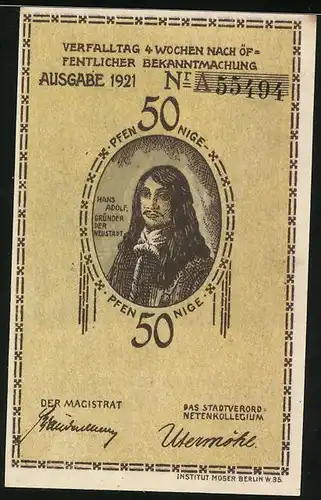 Notgeld Plön 1921, 50 Pfennig, Kirche, Hans Adolf