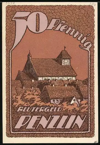 Notgeld Penzlin 1922, 50 Pfennig, Ortsansicht