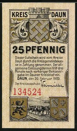 Notgeld Daun 1920, 25 Pfennig, Monterley bei Gerolstein