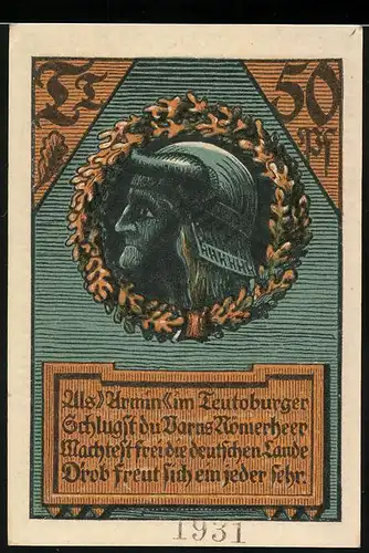 Notgeld Wettin, 50 Pfennig, Armin, Alter Göttersitz