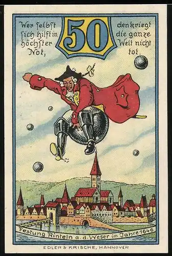 Notgeld Rinteln a. d. Weser 1920, 50 Pfennig, Archivhäuschen v. Münchhausen
