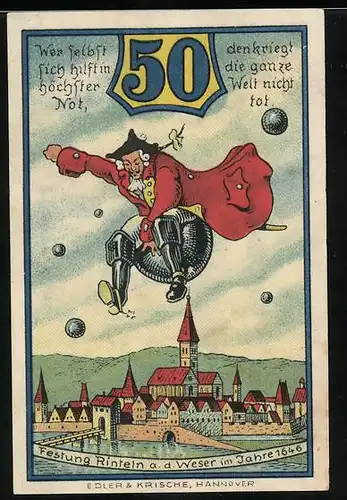 Notgeld Rinteln a. d. Weser 1920, 50 Pfennig, Archivhäuschen v. Münchhausen