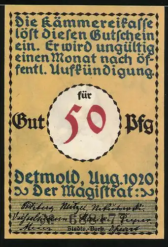 Notgeld Detmold 1920, 50 Pfennig, Soldat