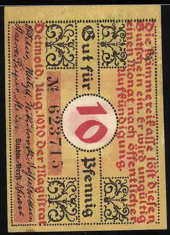 Notgeld Detmold 1920, 10 Pfennig, Wappen