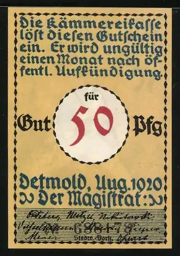 Notgeld Detmold 1920, 50 Pfennig, Soldat