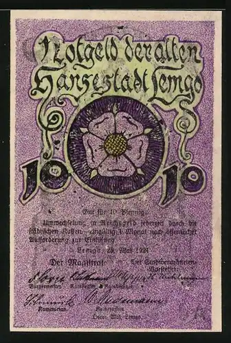 Notgeld Lemgo 1921, 10 Pfennig, Hexenburge Meisterhaus