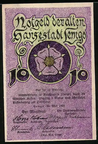 Notgeld Lemgo 1921, 10 Pfennig, Hexenburge Meisterhaus