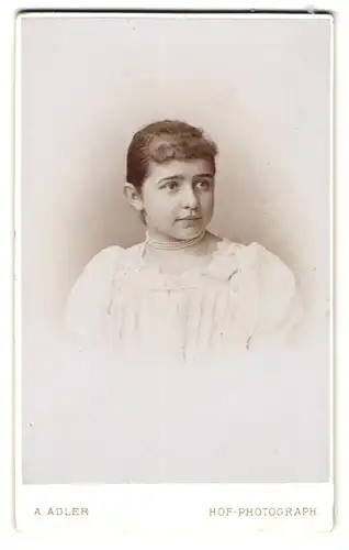 Fotografie A. Adler, Dresden, Victoriastr. 22, Junge Dame mit zurückgebundenem Haar