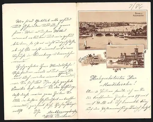 Briefkopf Hamburg, Binnen- und Aussenalster, Pfarrhaus Uhlenhorst