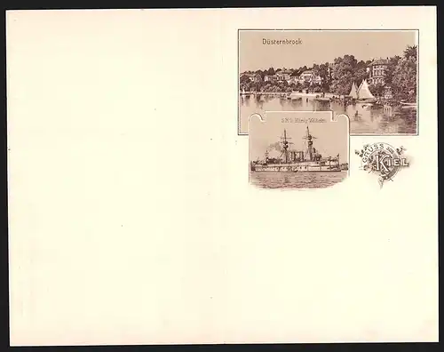 Briefkopf Kiel, Kriegsschiff S.M.S. König Wilhelm, Partie am Düsternbrook