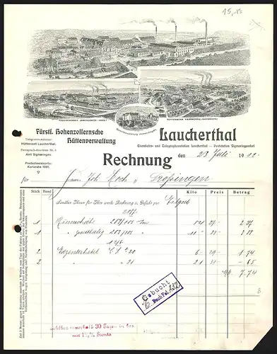 Rechnung Laucherthal 1912, Fürstl. Hohenzollernsche Hüttenverwaltung, Ansichten dreier Werke und einer Beamtenwohnung
