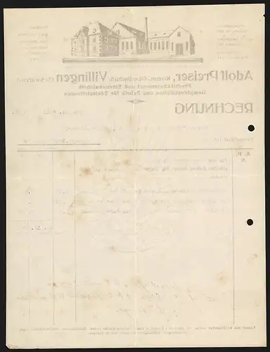 Rechnung Villingen /Schwarzwald 1928, Adolf Preiser KG, Fruchtsaftpresserei und Essenzenfabrikation, Modell der Fabrik