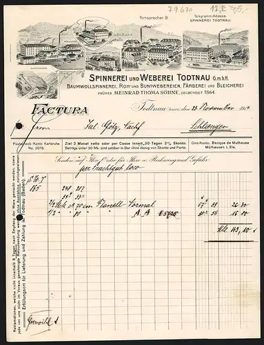 Rechnung Todtnau 1914, Spinnerei und Weberei Todtnau GmbH, Ansichten verschiedener Zweigstellen, Elektrizitätswerk