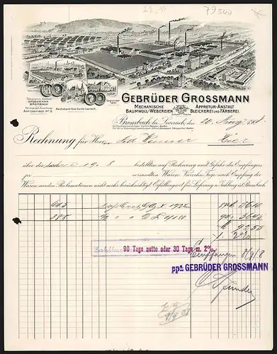 Rechnung Brombach bei Loerrach 1908, Gebrüder Grossmann, Mechanische Baumwoll-Webereien, Gesamtansicht des Werksgeländes