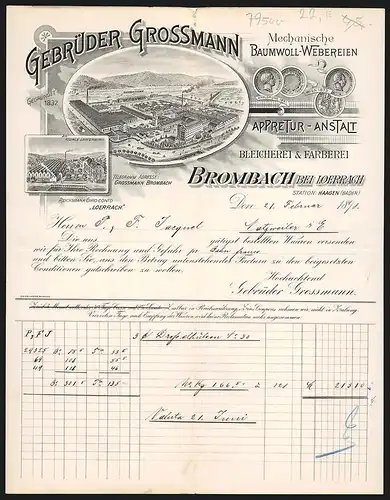 Rechnung Brombach bei Loerrach 1898, Gebrüder Grossmann, Mechanische Baumwoll-Webereien, Das Werk und Filiale Laufenburg