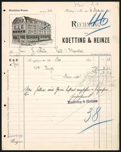 Rechnung Freiburg i. B. 1901, Koetting & Heinze, Manufaktur-Waaren, Blick auf das Kaufhaus
