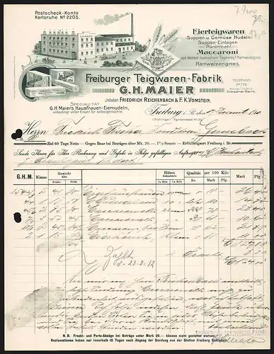 Rechnung Freiburg i. B. 1911, G. H. Maier, Freiburger Teigwaren-Fabrik, Fabrik- und Produktansichten