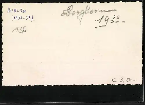 Fotografie Auto Auburn (1932), PKW bei Hoogboom / Belgien, Kennzeichen 85750