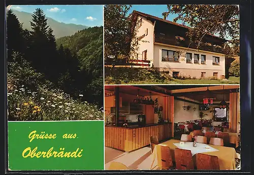 AK Oberbrändi /Schwarzwald, Gasthof und Pension Bürgerstüble, Innen- und Aussenansicht, Bergidyll
