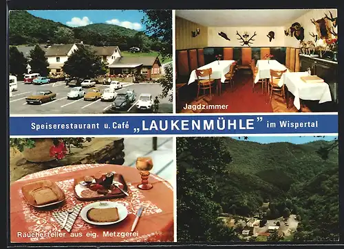 AK Laukenmühle im Wispertal, Speiserestaurant und Café Laukenmühle, Parkplatz mit VW Käfern
