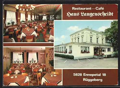 AK Ennepetal /Rüggeberg, Restaurant-Café Haus Langenscheidt, Innen- und Aussenansicht, Rüggeberger Str. 236