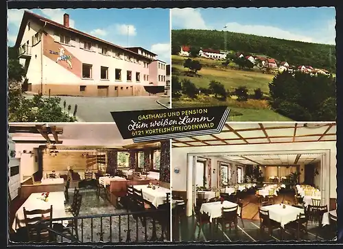 AK Kortelshütte /Odenwald, Ortsansicht und drei Ansichten vom Gasthaus und Pension Zum weissen Lamm