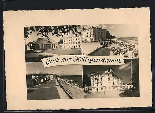 AK Heiligendamm, Promenade und belebte Strandpartie, FDGB Genesungsheim und Sanatorium
