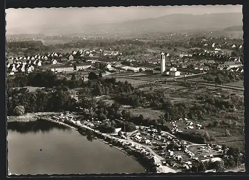 AK Friedrichshafen-Manzell, Campingplatz am Bodensee vom Flugzeug aus