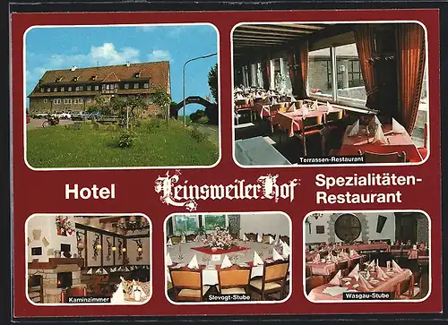 AK Leinsweiler, Hotel und Spezialitäten-Restaurant Leinsweiler Hof, Aussenansicht und verschiedene Speisezimmer