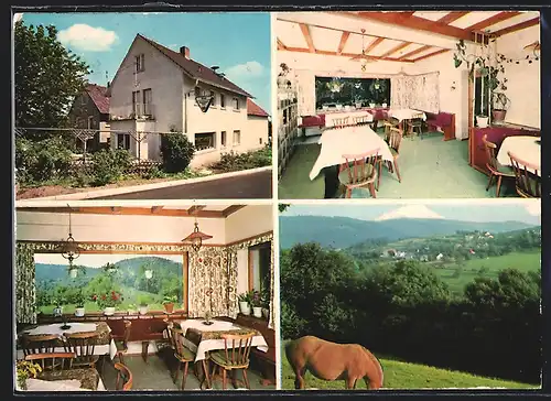 AK Vorderheubach, Gasthaus-Pension Zur Rose, Innen- und Aussenansichten