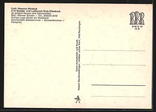 AK Gras-Ellenbach, Café-Pension Waldeck, Innen- und Aussenansichten, Inh. Werner Zander