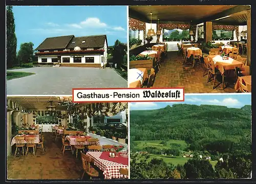 AK Kröckelbach / Fürth, Gasthaus Zur Waldeslust, Innen- und Aussenansichten, Ortsansicht aus der Ferne