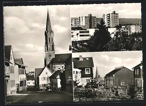 AK Seulberg /Obertaunuskreis, Strassenpartie mit Kirche, Hochhäuser