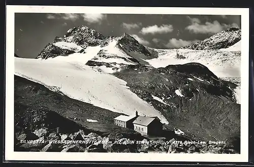 AK Wiesbadenerhütte, Silvretta, Berghütte mit Piz Buin