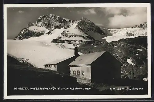 AK Wiesbadenerhütte, Silvretta, Ansicht mit Piz Buin