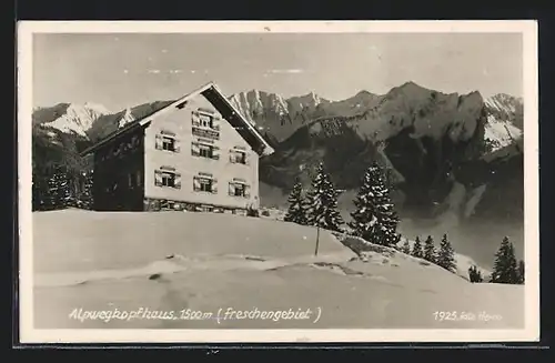 AK Alpwegkopfhaus, Berghütte mit Bergpanorama im Winter