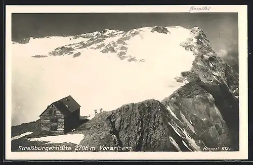 AK Strassburgerhütte, Berghütte aus der Vogelschau