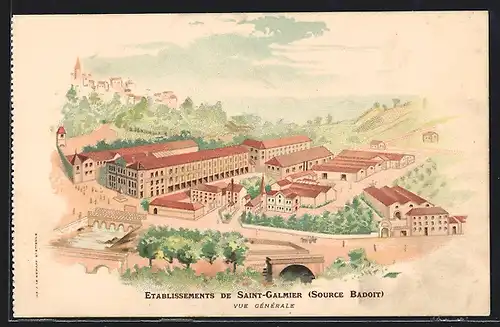 Lithographie Saint-Galmier, Etablissements de Saint-Galmier (Source Badoit)