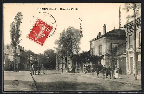 AK Bondy, Rue de Paris, Strassenpartie