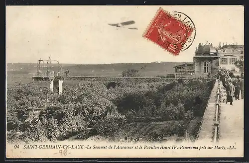 AK Saint-Germain-en-Laye, Le Sommet de l`Ascenseur et le Pavillon Henri IV, Panorama pris sur Marly