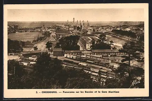 AK Cherbourg, Panorama sur les Bassins et la Gare Maritime