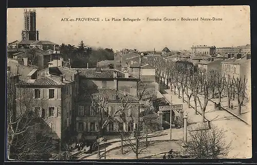 AK Aix-en-Provence, La Place Bellegarde, Fontaine Granet, Boulevard Notre-Dame
