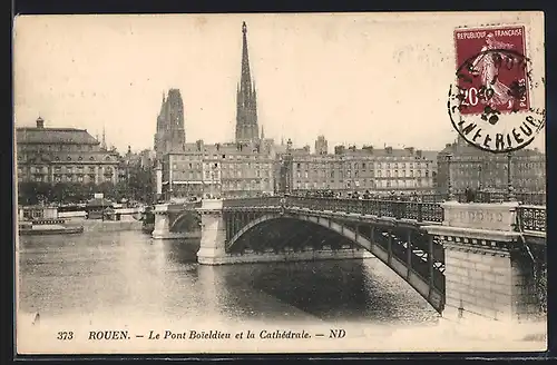 AK Rouen, Le Pont Boieldieu et la Cathédrale