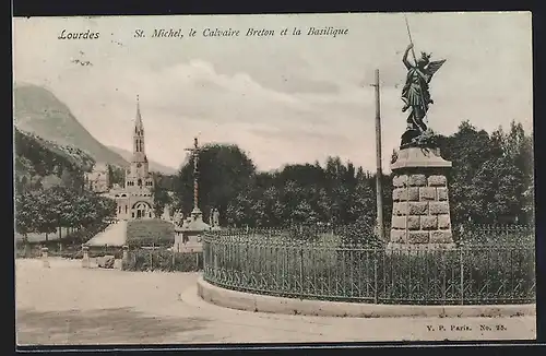 AK Lourdes, St. Michel, le Calvaire Breton et la Basilique
