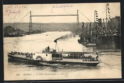 AK Rouen, Le Pont Transbordeur, Dampfer