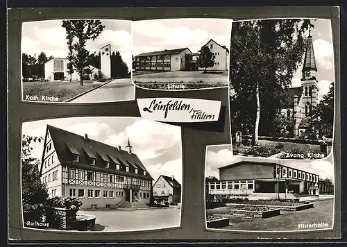 AK Leinfelden /Fildern, Filderhalle, Evangelische Kirche, Schule