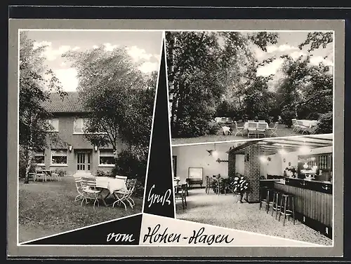 AK Vellern-Hohen-Hagen /Kr. Beckum, Cafe Hohen-Hagen, Innenansicht, Garten